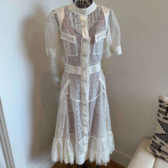 Anthropologie Byron Lars Beauty Mark White Button Up Lace Dress Nude Slip Sz2 - Picture 1 of 16